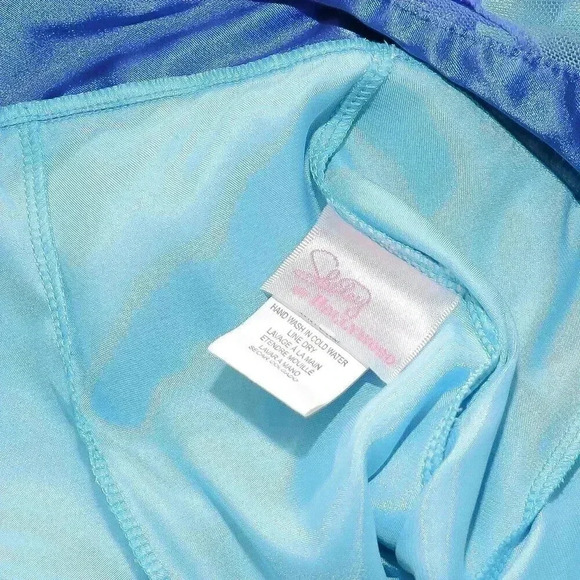 Vintage 00s Blue Satin Lace Teddy Lingerie Size Small Floral Mesh Slip On Sexy - Picture 4 of 4